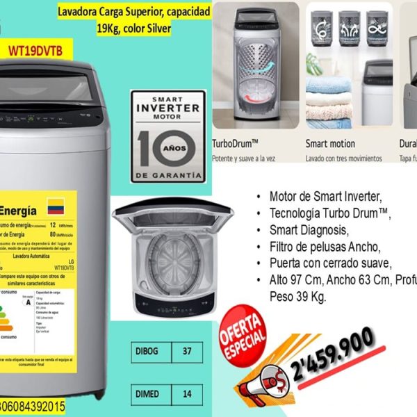 Lavadora LG Carga Superior 19kg Ng Color Gris